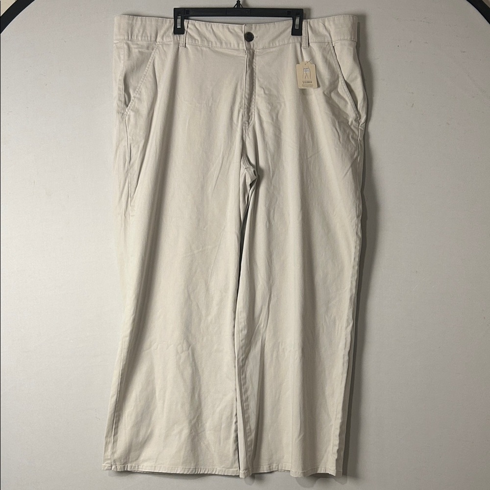 St John's Bay Women's Wide Leg Beige Trouser Pants Plus Size 24 W Button Zip